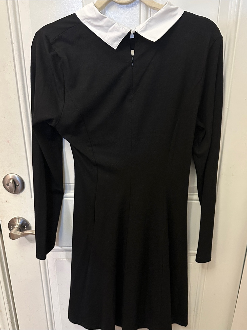 Wednesday Addams Style Black Dress with White Collar - L Long Sleeve Dress goth